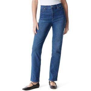 Womens Classic High Rise Tapered Jean Petite Cotton Blend Zipper Closure